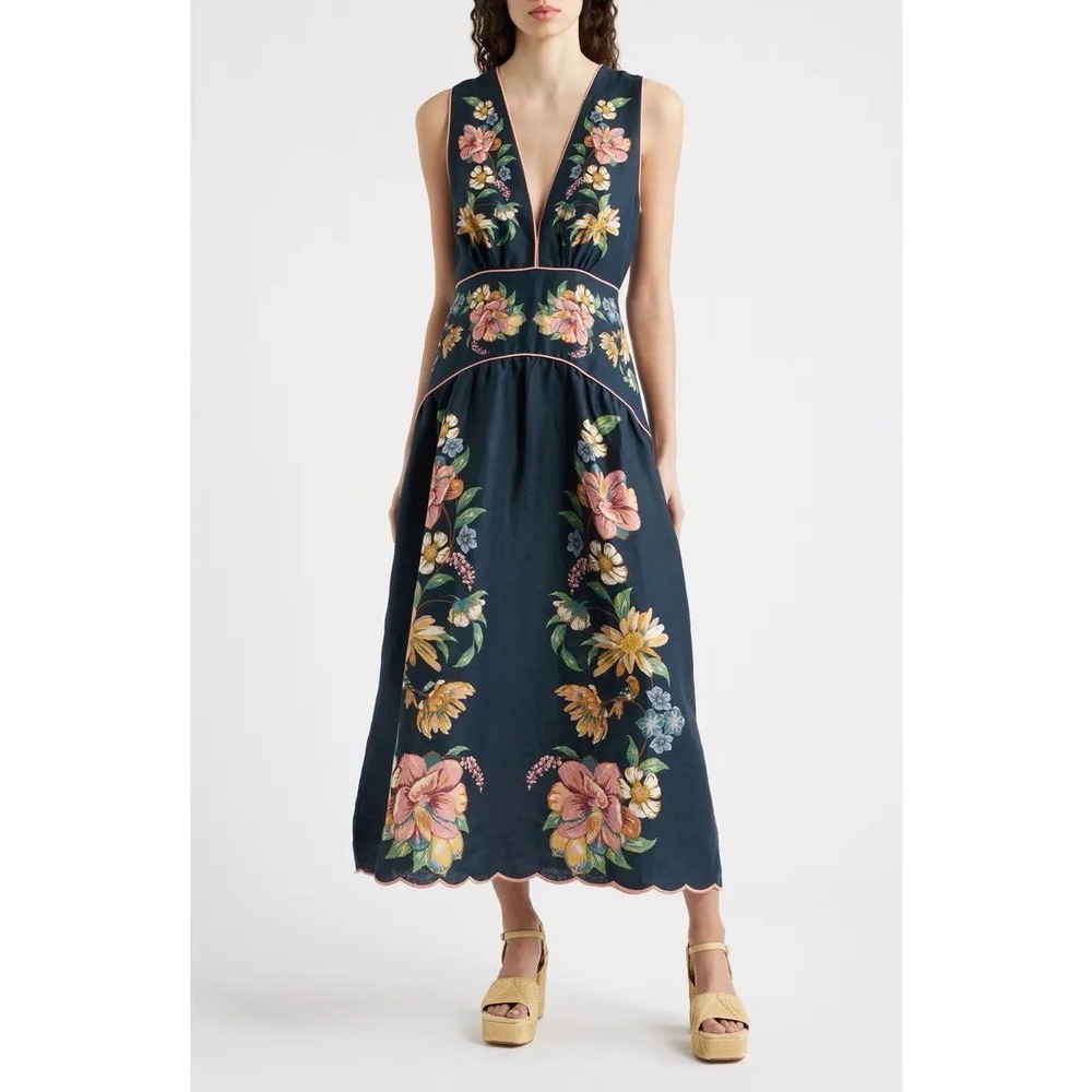 Maria Floral Jacquard Linen Dress FARM Rio NWT MSRP $298 size M